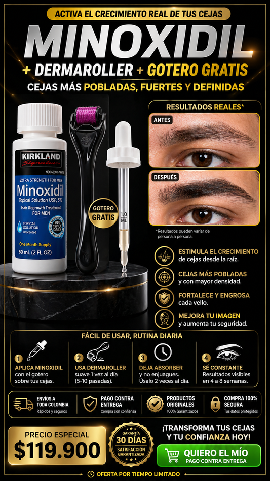 Minoxidil + dermaroller + gotero gratis (cejas hombre)