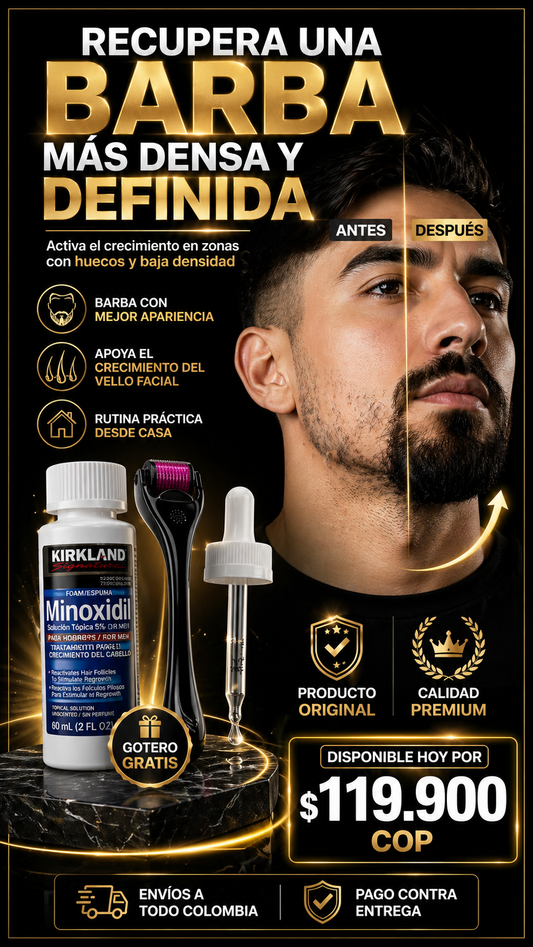 Minoxidil + dermaroller + gotero gratis (barba hombre)